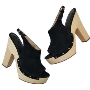GAP NEW Suede Platform Open Toe Heel Black Sandal Shoe Size 8